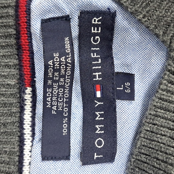 Tommy Hilfiger ribbed LG casual dark gray preppy cotton v-neck sweater vest - Picture 6 of 7
